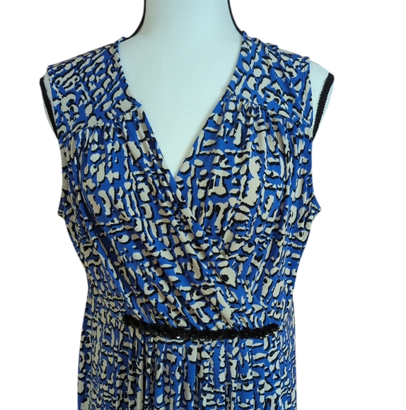 Charter Cub Faux Wrap Empire Waist Floral Sleeveless Dress LARGE Blue Black - Picture 6 of 16